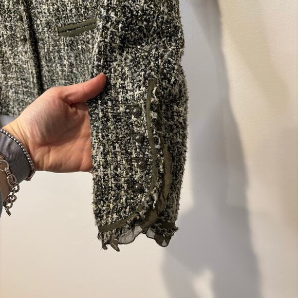 Allen Schwartz Women's Jacket Tweed Blazer Green Lined Collared Size 6 Suit Work - Picture 4 of 10